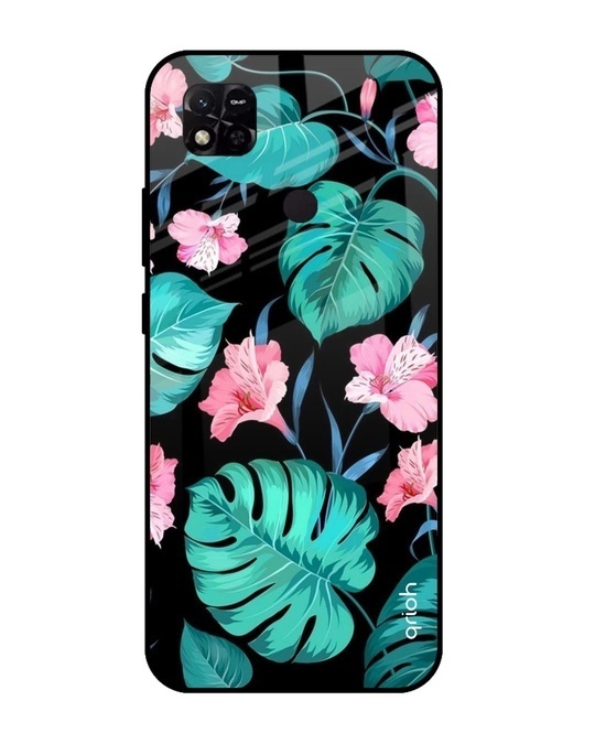 Shop Leaves & Flowers Printed Premium Glass Cover for Redmi 10A (Shockproof, Light Weight)-Back
