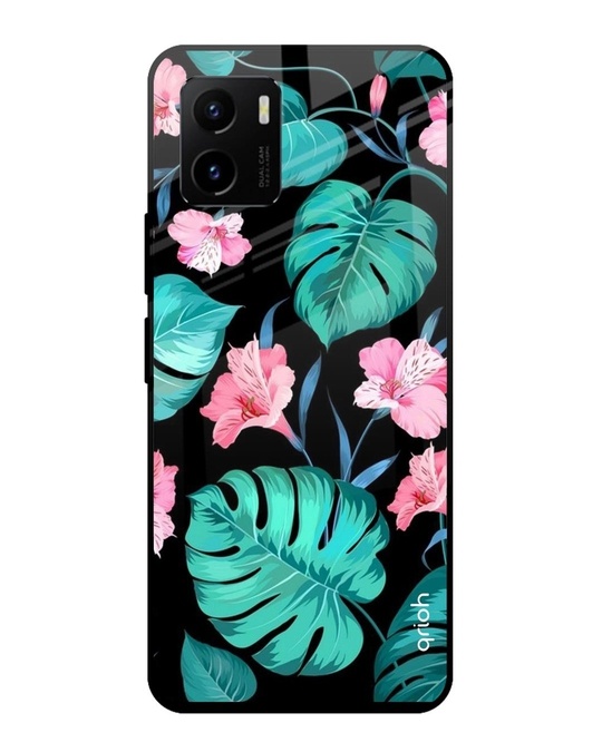 Shop Leaves & Flowers Printed Premium Glass Cover for Vivo Y15s (Shockproof, Light Weight)-Front
