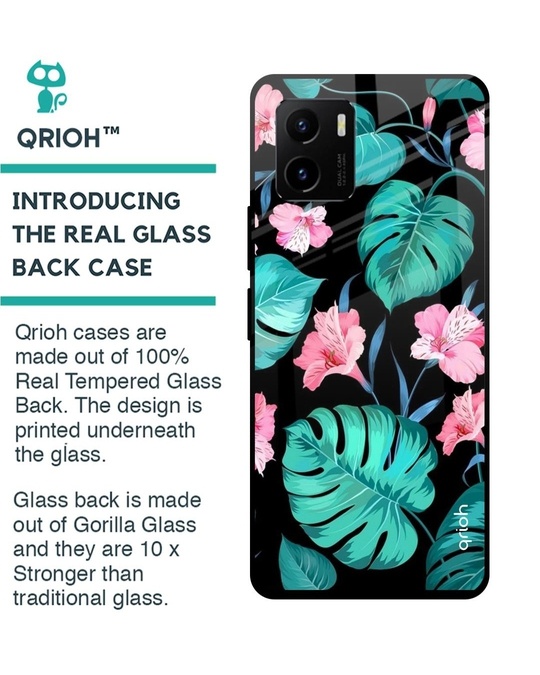 Shop Leaves & Flowers Printed Premium Glass Cover for Vivo Y15s (Shockproof, Light Weight)-Back