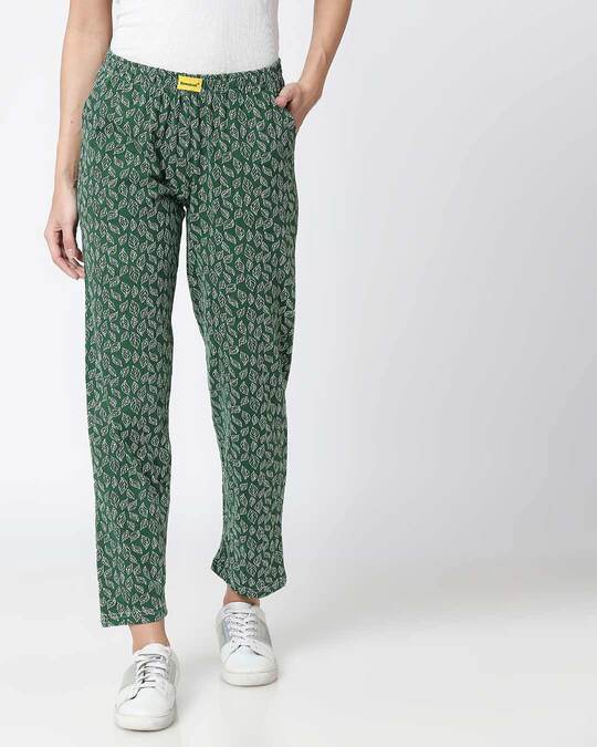 Shop Leaves Pattern Green Knitted Pyjamas-Front