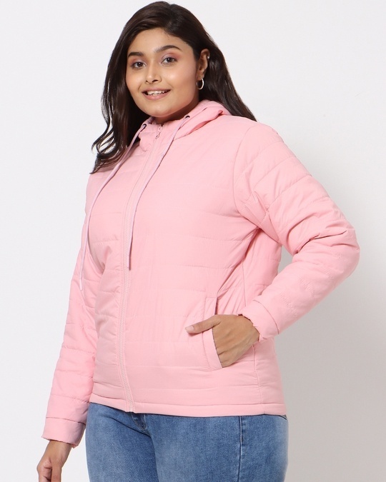 Shop Light Pink Plus Size Basic Puffer Jacket-Back