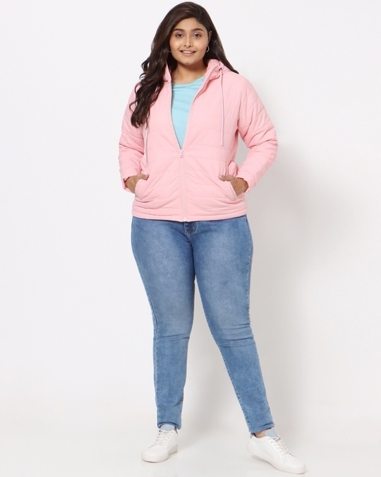 Shop Light Pink Plus Size Basic Puffer Jacket-Full