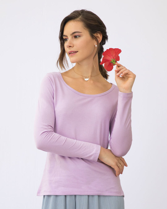 Shop Lilac Breeze Scoop Neck Full Sleeve T-Shirt-Front