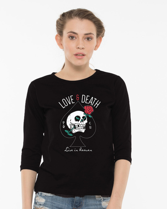 Shop Love And Death Round Neck 3/4th Sleeve T-Shirt-Front