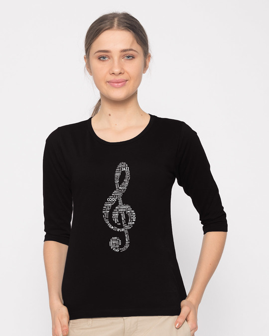 Shop Love Music Round Neck 3/4th Sleeve T-Shirt-Front