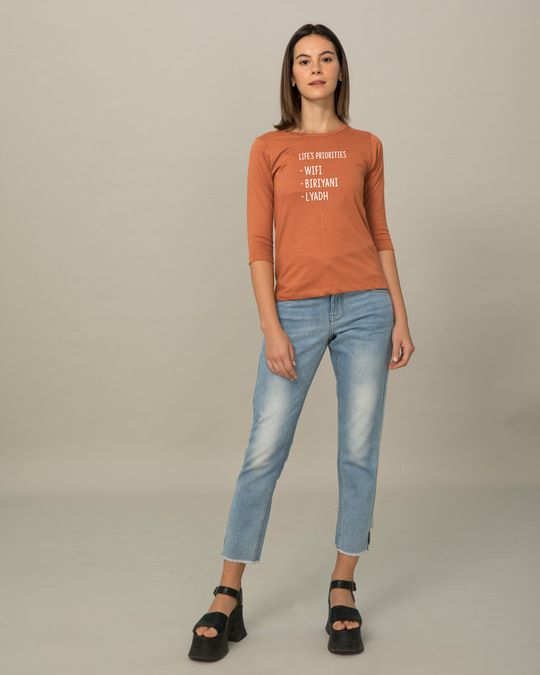 Shop Lyadh Repeat Round Neck 3/4th Sleeve T-Shirt-Full