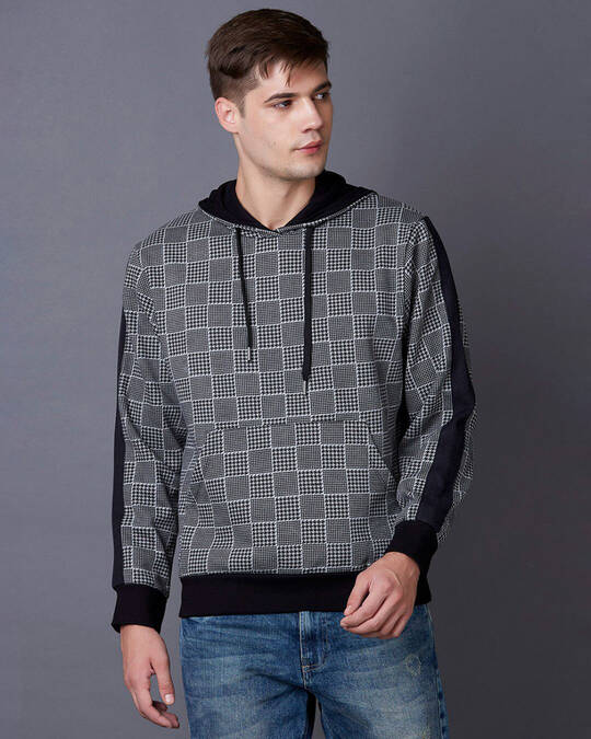 Shop Houndstooth Tape Sleeves Hoodie-Front
