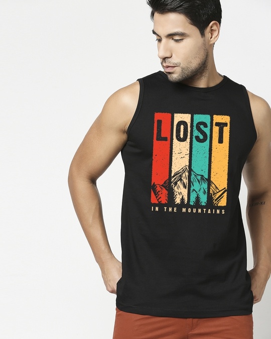 Buy Men's Black Lost Mountains Graphic Printed Vest Online at Bewakoof