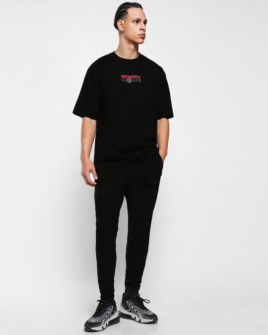 Buy Men's Black Monsta Mode Typography Oversized T-shirt Online at Bewakoof