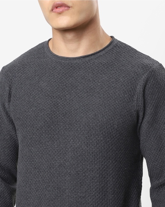 Buy Men's Anthra Melange Flat Knits Sweater Online at Bewakoof