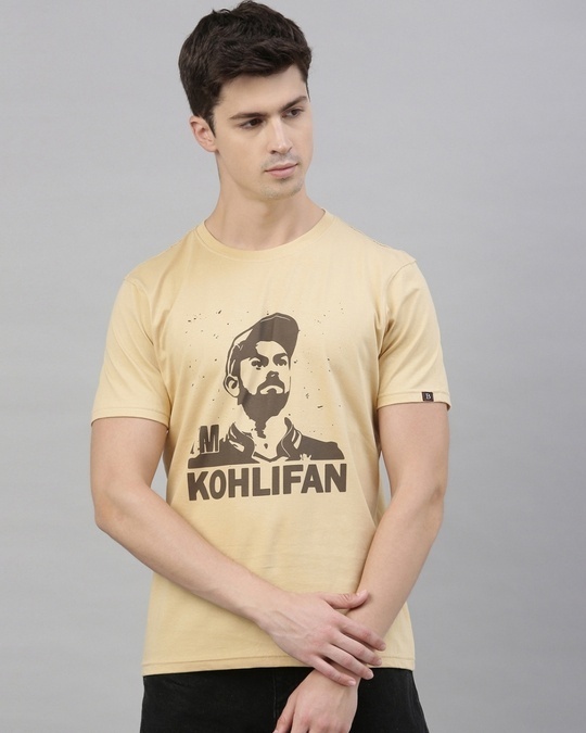 Shop Men's Beige Iam Kohli Fan Graphic Printed T-shirt-Front