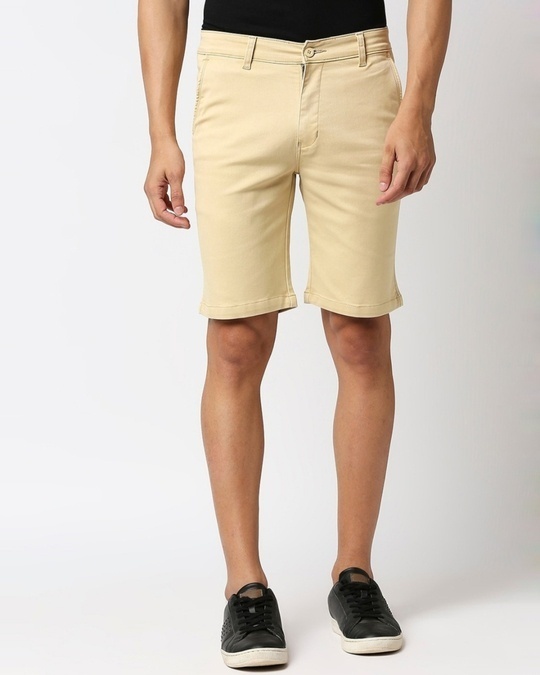 Shop Men's Beige Slim Fit Shorts-Front
