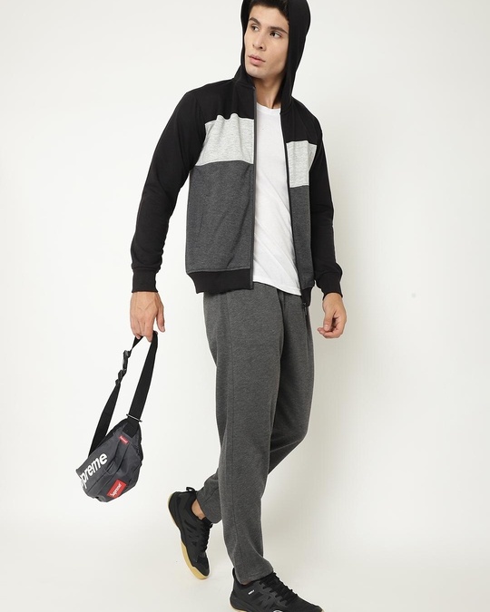 Buy Men's Black & Grey Color Block Hooded Jacket Online at Bewakoof