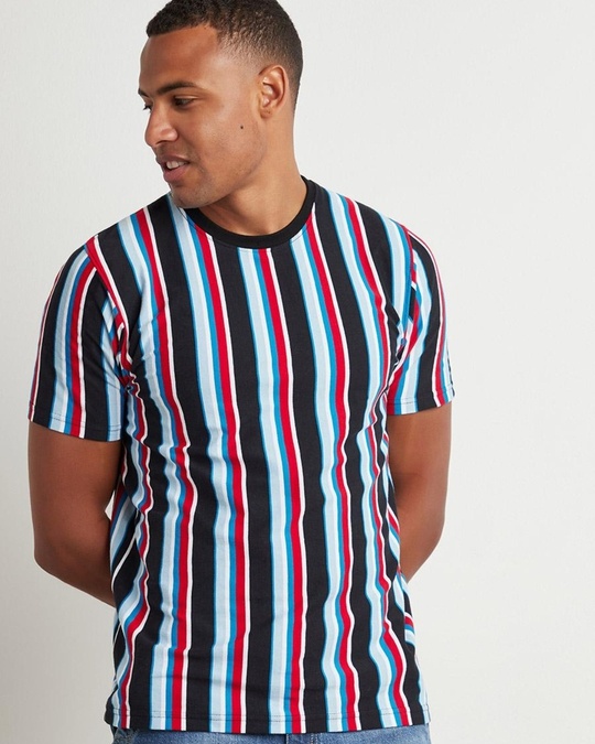 Buy Men's Black & Blue Striped T-shirt Online at Bewakoof