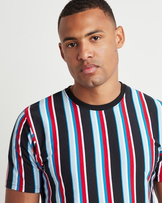 Buy Men's Black & Blue Striped T-shirt Online at Bewakoof