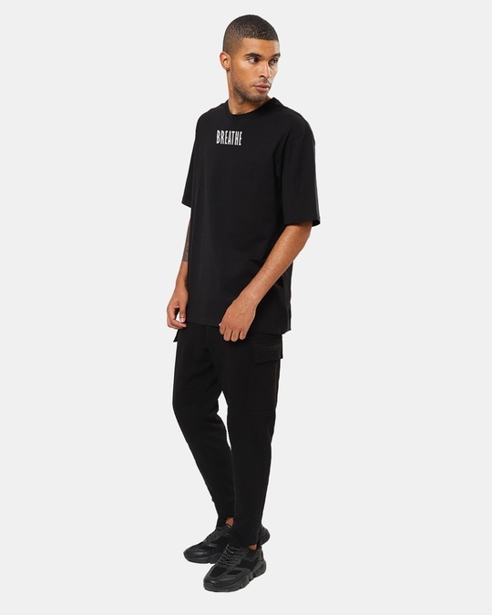 Buy Men's Black Breath Typography Oversized T-shirt Online at Bewakoof