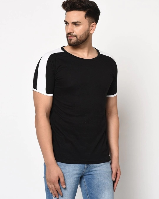 Buy Men's Black Color Block T-shirt For Men Black Online At Bewakoof