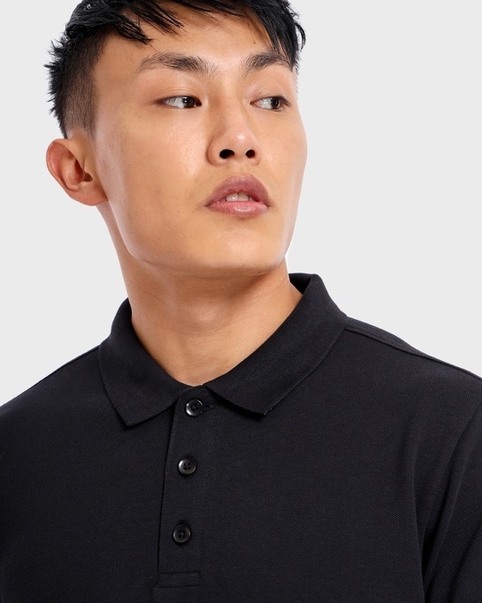 Buy Men's Black Contrast Sleeve Polo T-shirt Online at Bewakoof