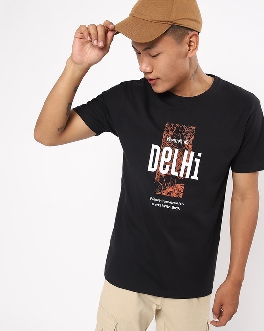 Shop Men's Black Delhi City Typography T-shirt-Front
