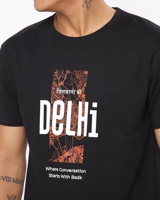 Shop Men's Black Delhi City Typography T-shirt