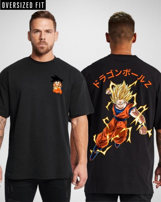 Buy Men's Black Goku Dokan Graphic Printed Oversized T-shirt Online at ...