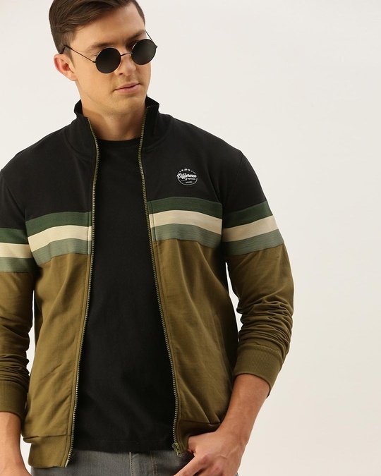 Buy Men's Black & Green Color Block Jacket for Men Black Online at Bewakoof