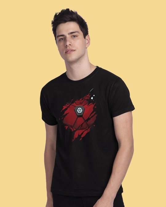 Shop Men's Black Iron Man Of War T-shirt-Front