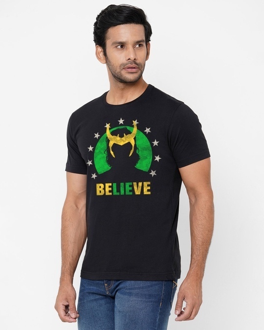 Shop Men's Black Loki Believe Marvel Official Graphic Printed Cotton T-shirt-Back