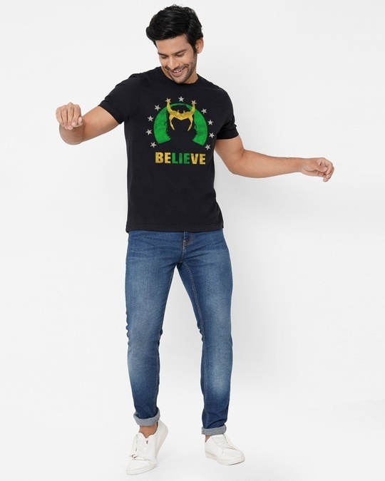 Shop Men's Black Loki Believe Marvel Official Graphic Printed Cotton T-shirt-Full