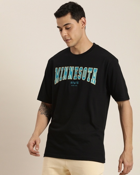 Shop Men's Black Minnesota Typography Oversized T-shirt-Front