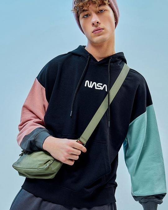 Buy Men s Black NASA Typography Oversized Hoodies Online at Bewakoof