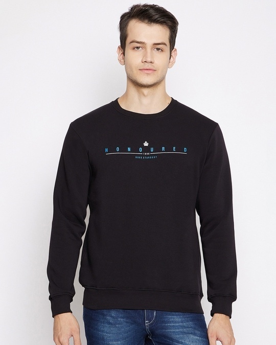 Shop Men's Black Printed Fleece Blend Sweatshirt-Front