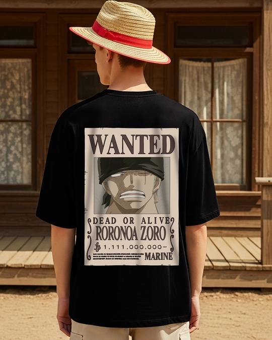 Mens Black Wanted Zoro Graphic Printed Oversized T-shirt