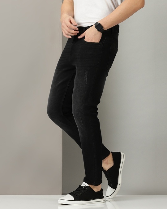 Buy Men's Black Washed Distressed Slim Fit Jeans Online at Bewakoof