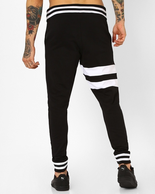 Buy Men's Black & White Color Block Joggers for Men Black Online at ...