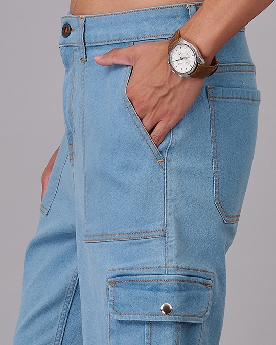 Buy Men s Blue Cargo Jeans Online At Bewakoof