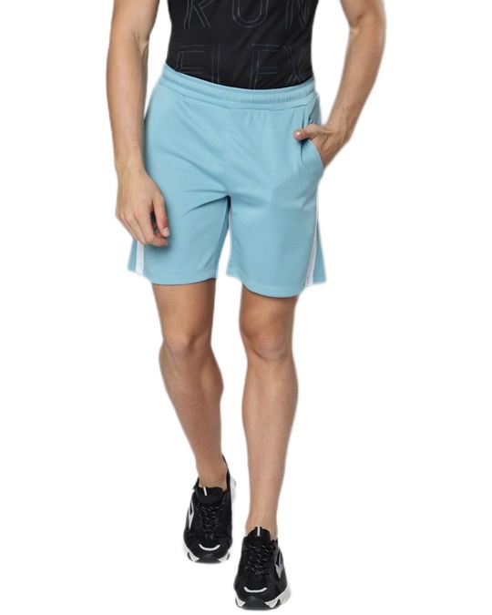 Shop Men's Blue Color Block Slim Fit Training Sports Shorts-Front