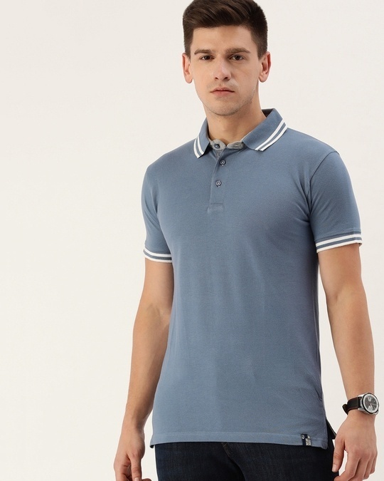 Buy Men's Blue Cotton Polo T-shirt Online at Bewakoof