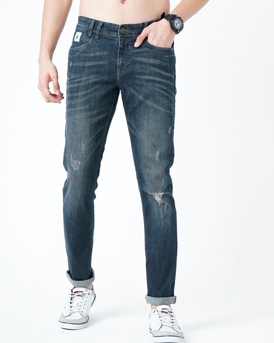 Buy Men's Blue Distressed Slim Fit Jeans for Men Blue Online at Bewakoof
