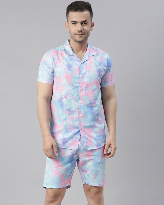 Buy Men's Blue & Pink Tie & Dye Co-ord Set Online in India at Bewakoof