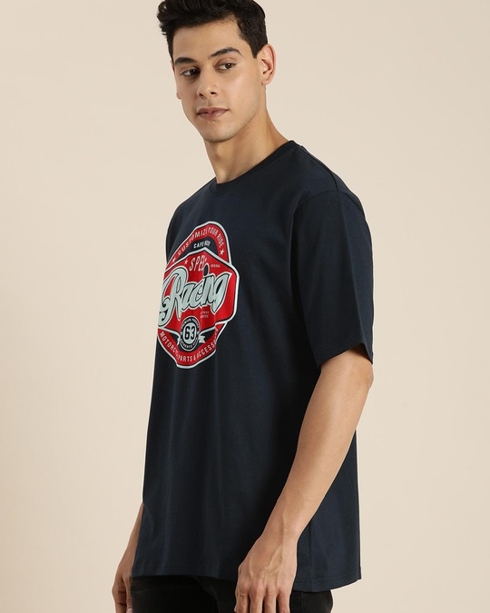 Buy Men's Blue Racing Typography Oversized T-shirt Online at Bewakoof