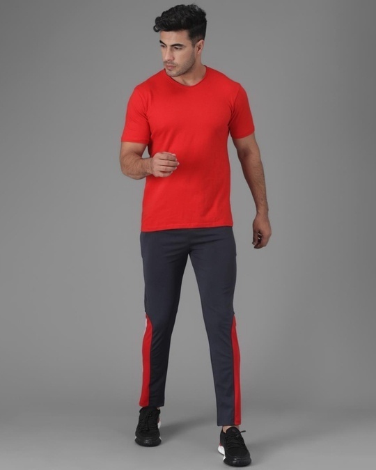 Buy Men's Blue & Red Color Block Relaxed Fit Track Pants Online at Bewakoof
