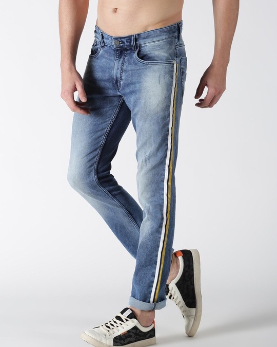 Buy Men's Blue Side Striped Slim Fit Jeans Online at Bewakoof