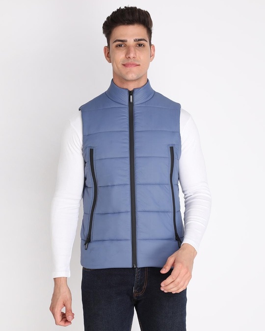 Buy Mens Blue Sleeveless Puffer Jacket For Men Blue Online At Bewakoof 3051