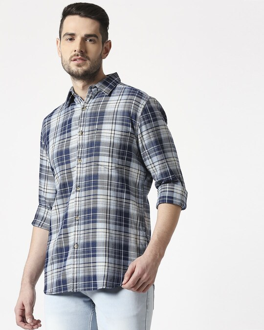 Shop Men's Blue Slim Fit Casual Indigo Shirt-Back