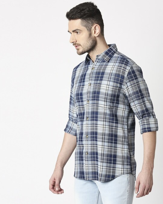 Shop Men's Blue Slim Fit Casual Indigo Shirt-Design