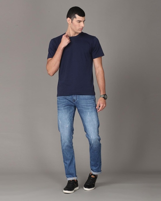 Buy Men's Blue Slim Fit Distressed Jeans Online at Bewakoof