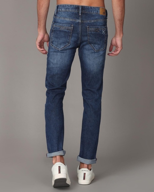Men Blue Skinny Cropped Fit Plain Cotton Blend Jeans