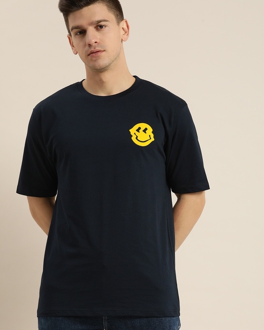 Buy Men's Blue Smile Like a Flower Graphic Printed Oversized Tshirt