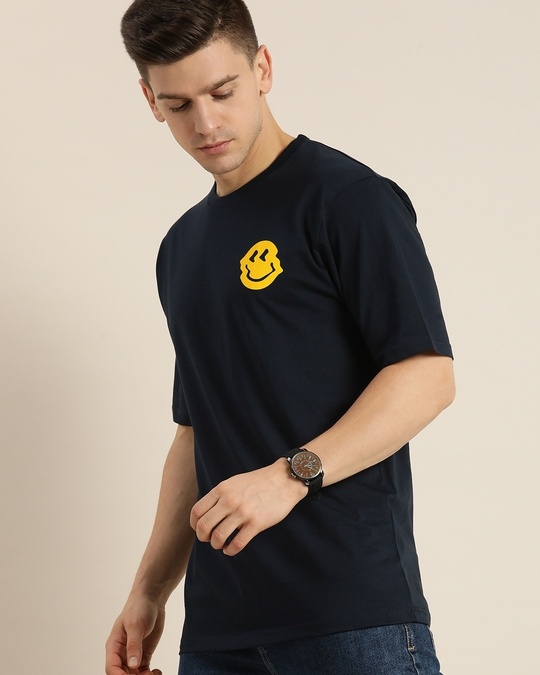 Buy Men's Blue Smile Like a Flower Graphic Printed Oversized Tshirt